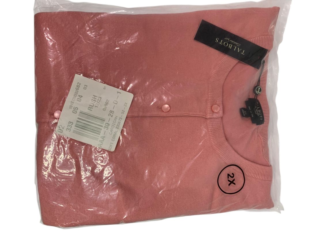 Size 2X Talbots Womens Cardigan Sweater Soft Coral New Traditional Pima Cotton