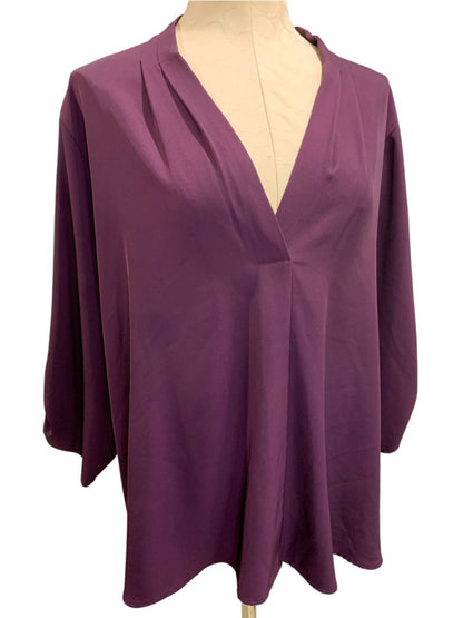 Size 2X Calvin Klein Womens Deep Purple Pullover Blouse Roll Tab Sleeve