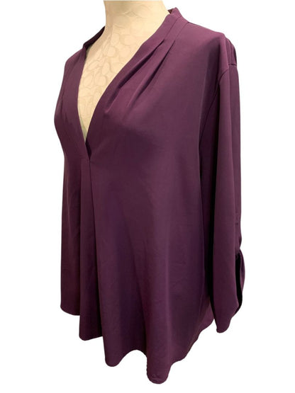 Size 2X Calvin Klein Womens Deep Purple Pullover Blouse Roll Tab Sleeve