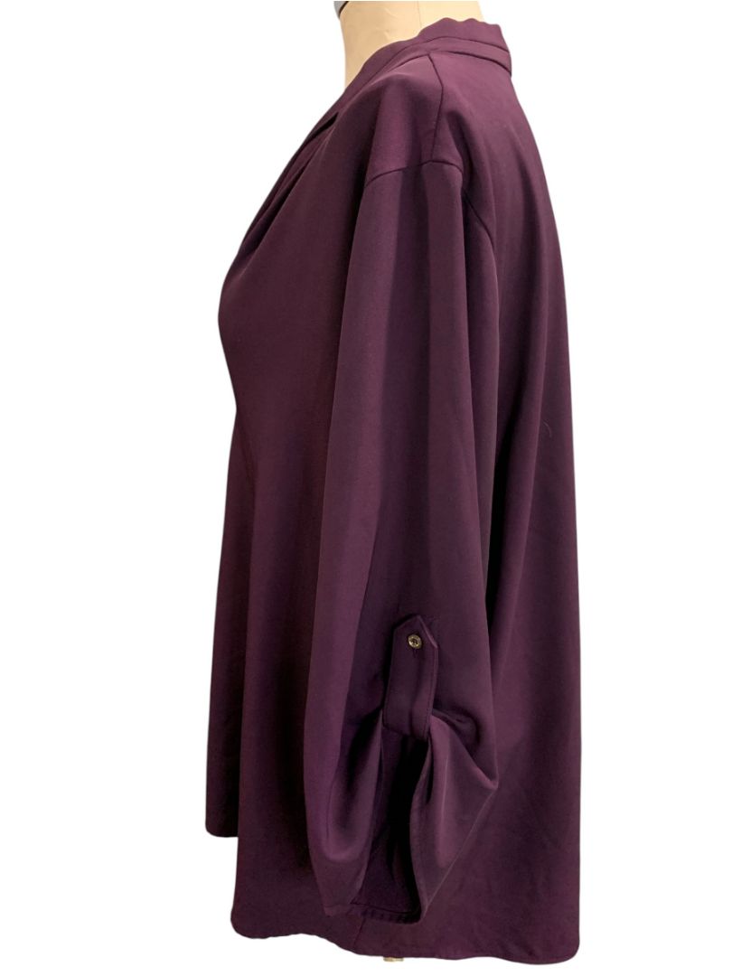 Size 2X Calvin Klein Womens Deep Purple Pullover Blouse Roll Tab Sleeve