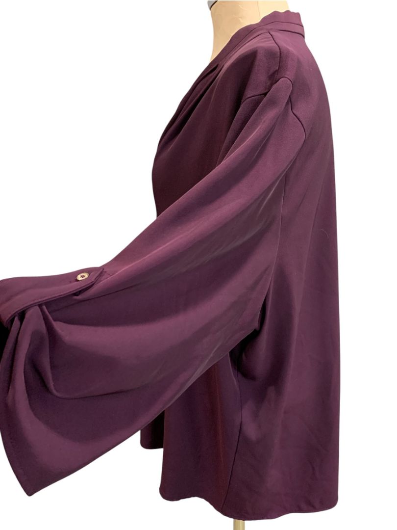 Size 2X Calvin Klein Womens Deep Purple Pullover Blouse Roll Tab Sleeve