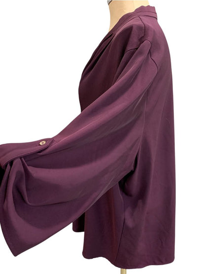 Size 2X Calvin Klein Womens Deep Purple Pullover Blouse Roll Tab Sleeve