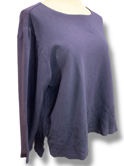 Size Medium Talbots Womens Navy Blue Pullover Shirt Embroidered Hem