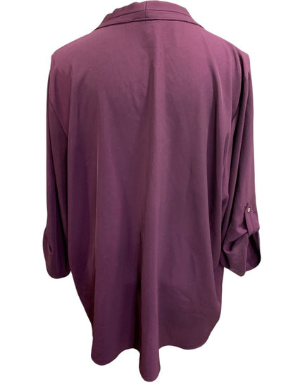 Size 2X Calvin Klein Womens Deep Purple Pullover Blouse Roll Tab Sleeve