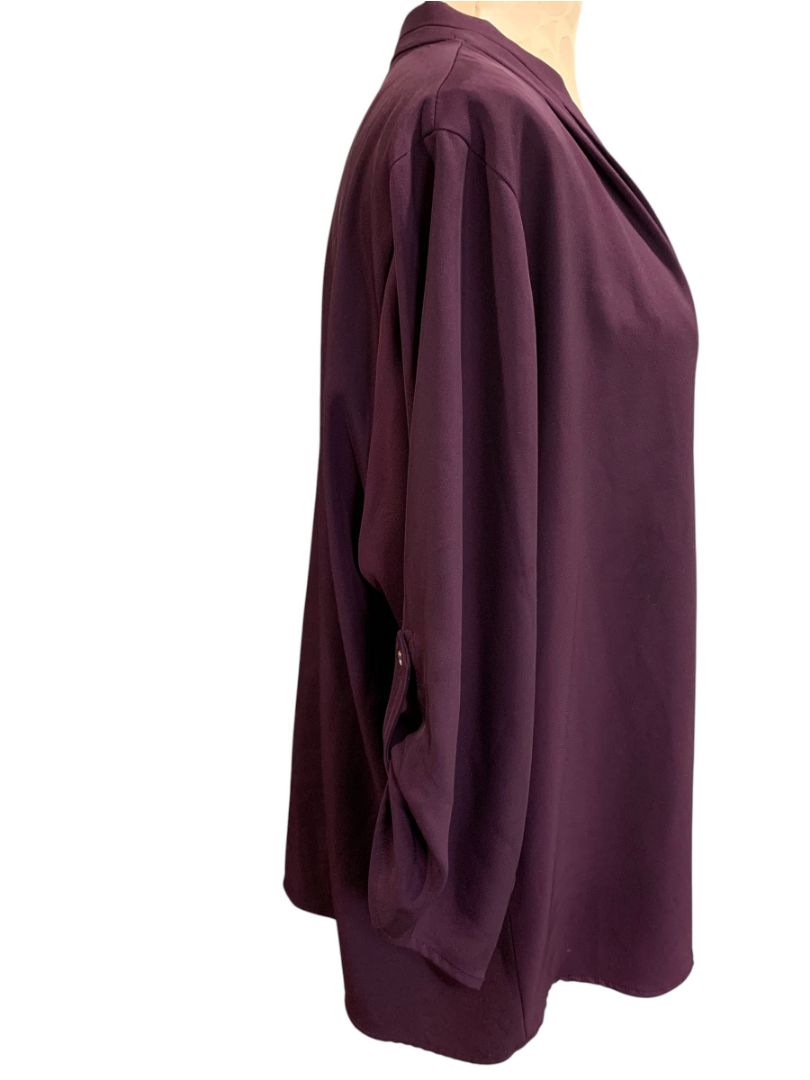 Size 2X Calvin Klein Womens Deep Purple Pullover Blouse Roll Tab Sleeve