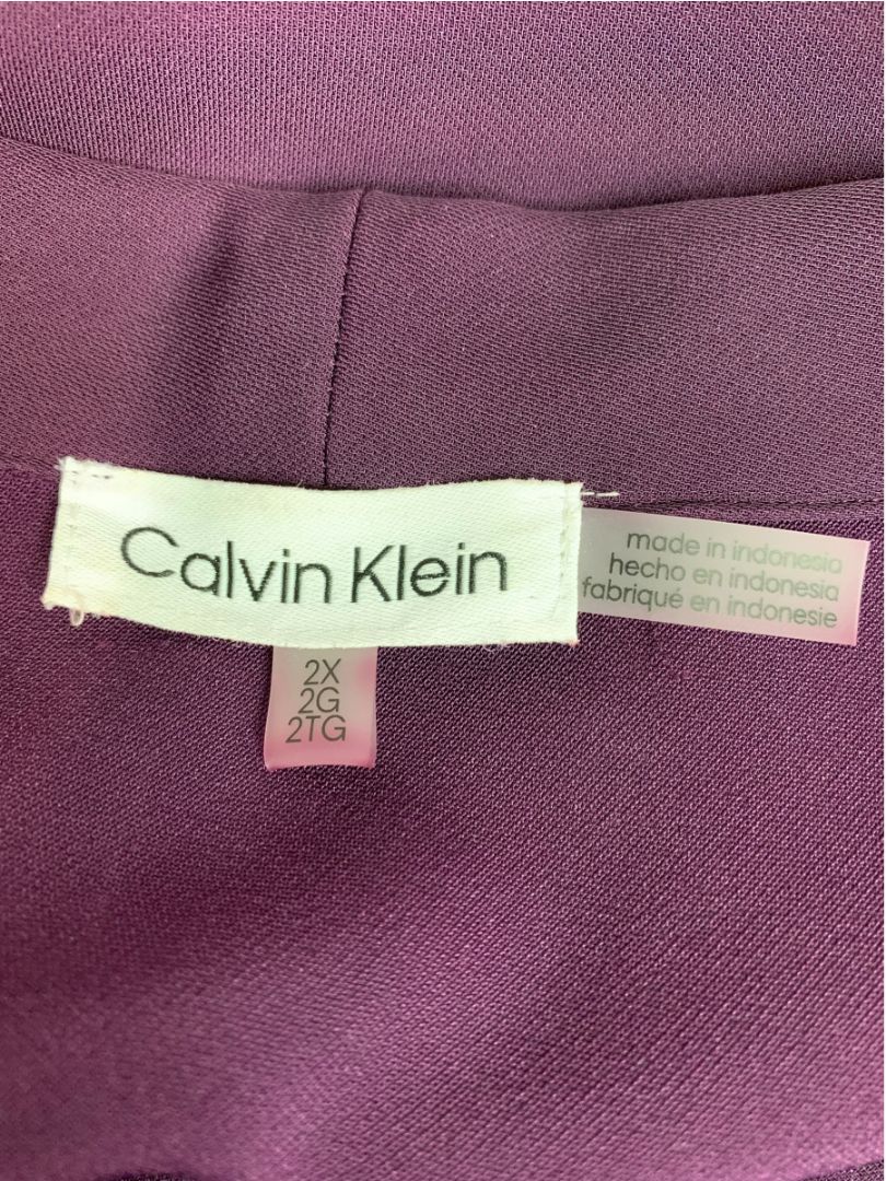 Size 2X Calvin Klein Womens Deep Purple Pullover Blouse Roll Tab Sleeve