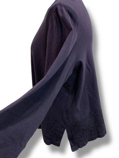 Size Medium Talbots Womens Navy Blue Pullover Shirt Embroidered Hem