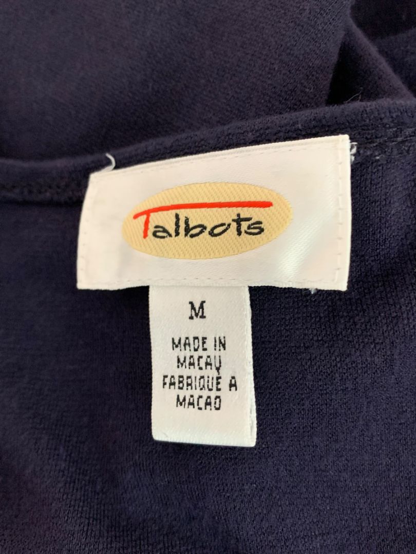 Size Medium Talbots Womens Navy Blue Pullover Shirt Embroidered Hem