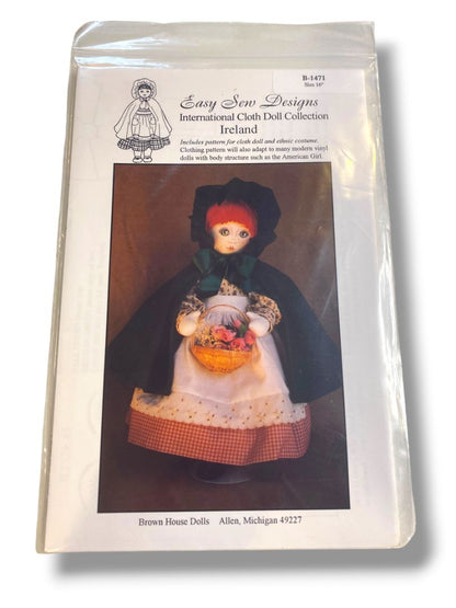 Easy Sew Designs Ireland International Cloth Doll & Costume Pattern New B-1471 16"