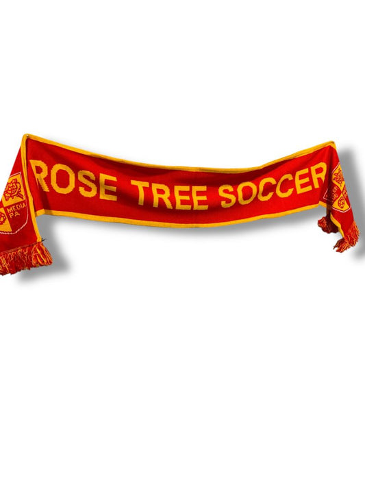 Winter Scarf Rose Tree Soccer Media PA Red Gold Fringed 64" x 9"