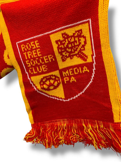 Winter Scarf Rose Tree Soccer Media PA Red Gold Fringed 64" x 9"