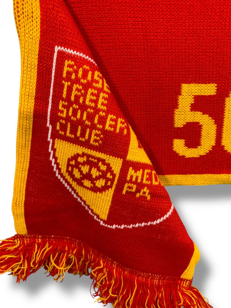 Winter Scarf Rose Tree Soccer Media PA Red Gold Fringed 64" x 9"