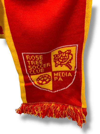 Winter Scarf Rose Tree Soccer Media PA Red Gold Fringed 64" x 9"