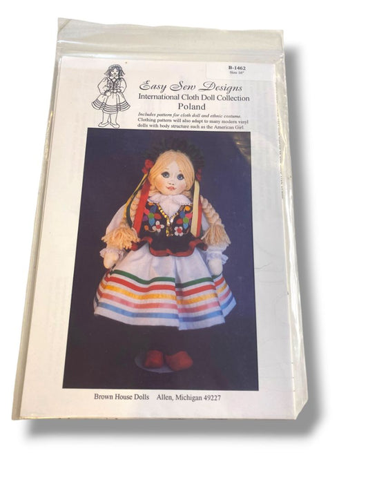 Easy Sew Designs Poland International Cloth Doll & Costume Pattern New B-1462 16"