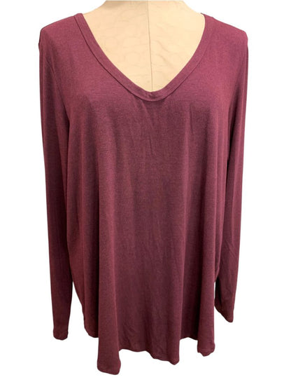 Size 1X Market & Spruce Heather Purple V-Neck Long Sleeve Tshirt New