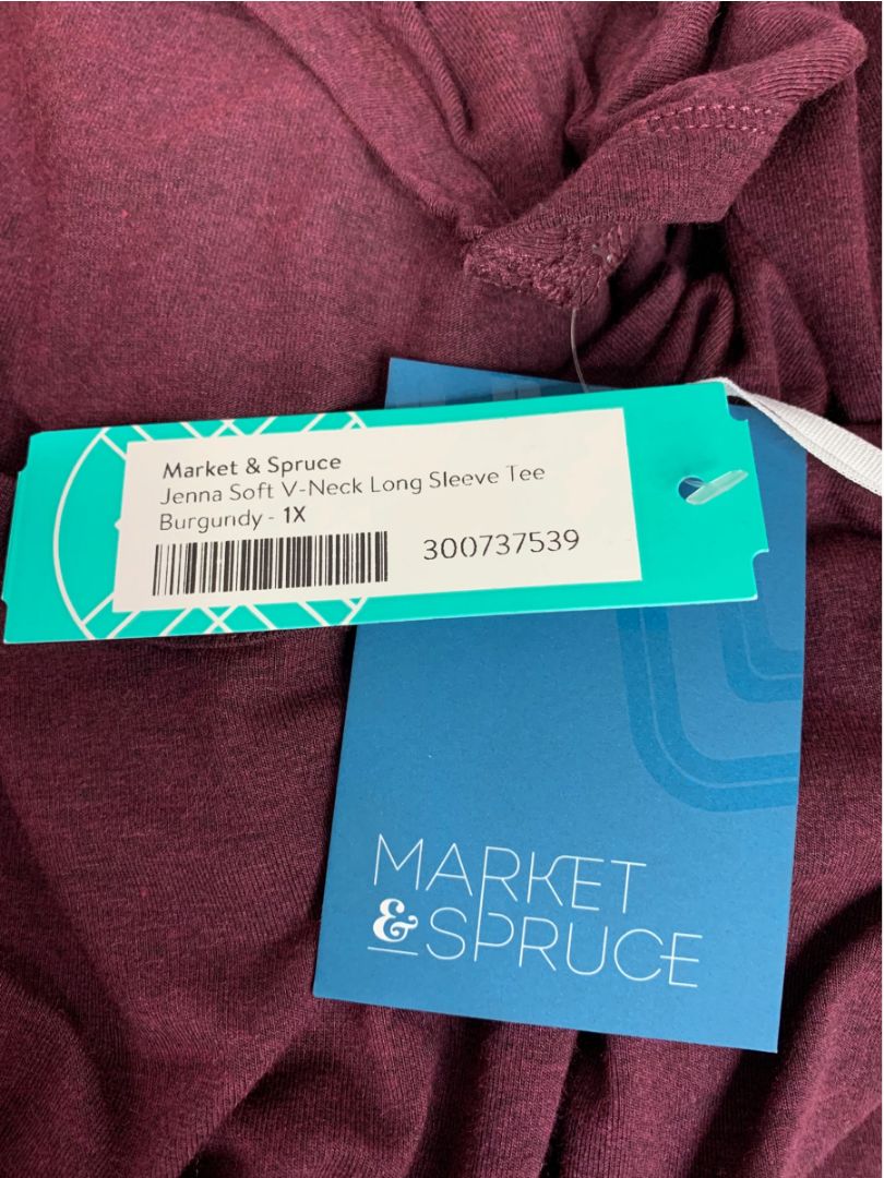 Size 1X Market & Spruce Heather Purple V-Neck Long Sleeve Tshirt New