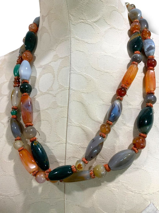 Polished Stone Knotted Necklace Overhead Strand String 52"