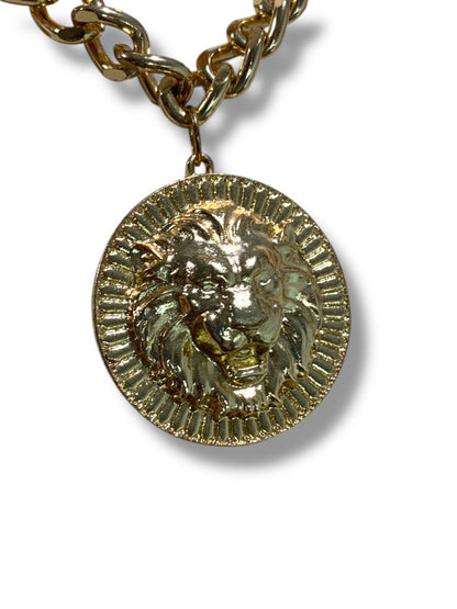 Goldtone Multistrand Tiered Necklace Pendants Lion Lock 15"-17.5"