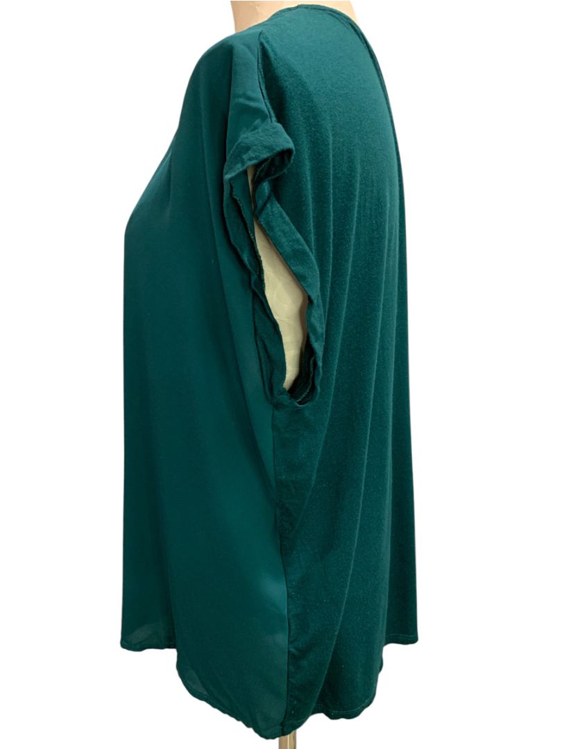 Size 1X Papermoon Womens Emerald Green Split Neck Shirt Contrast Fabric