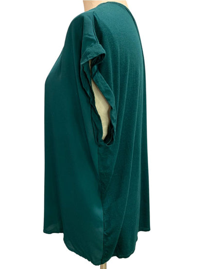 Size 1X Papermoon Womens Emerald Green Split Neck Shirt Contrast Fabric