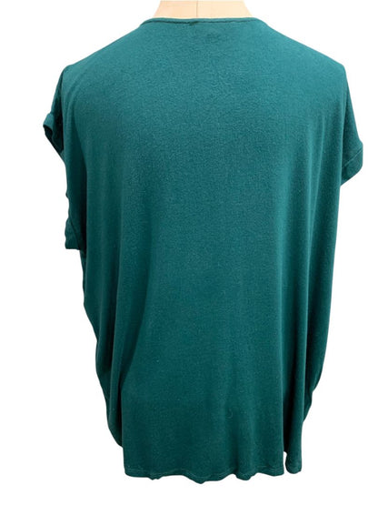 Size 1X Papermoon Womens Emerald Green Split Neck Shirt Contrast Fabric