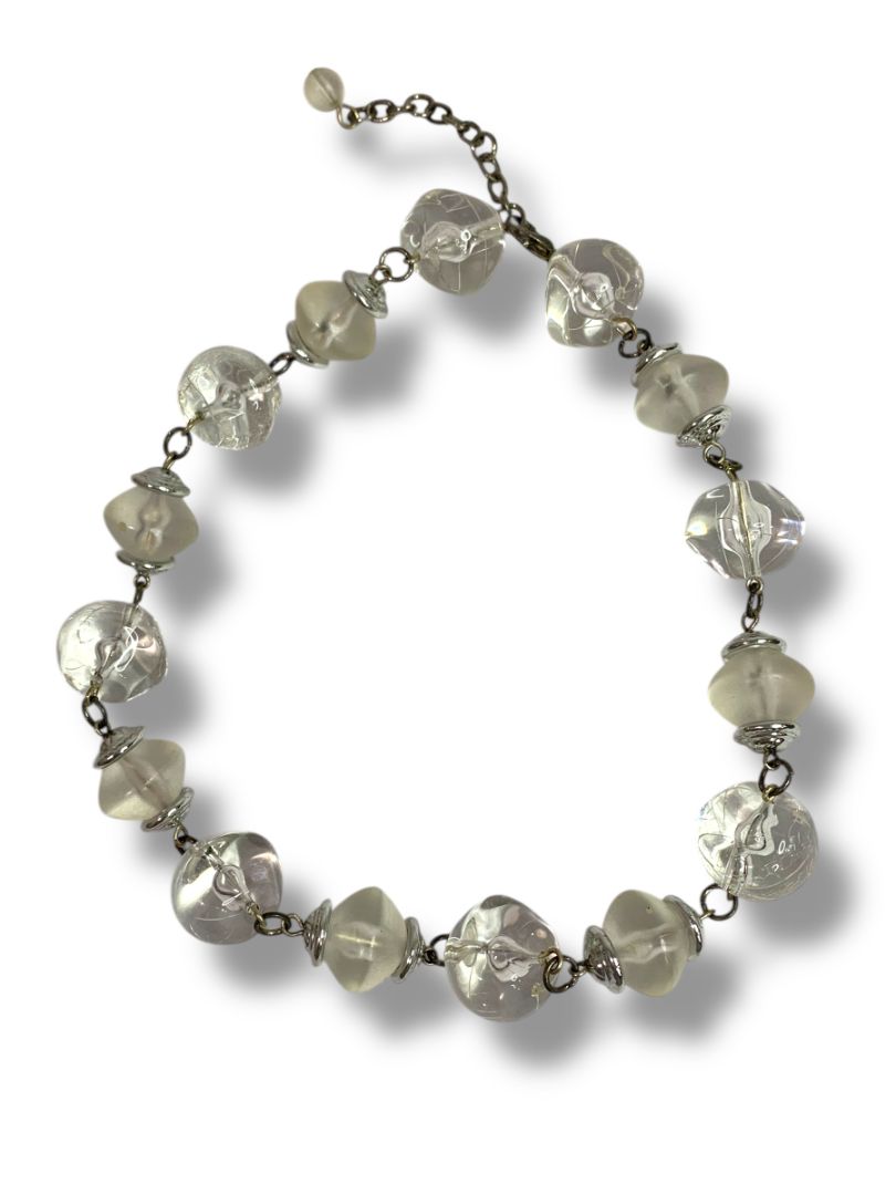 Clear Chunky Bead Necklace Silvertone 16-18"