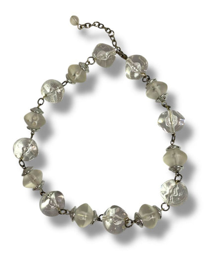 Clear Chunky Bead Necklace Silvertone 16-18"