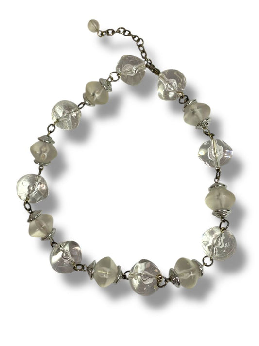Clear Chunky Bead Necklace Silvertone 16-18"