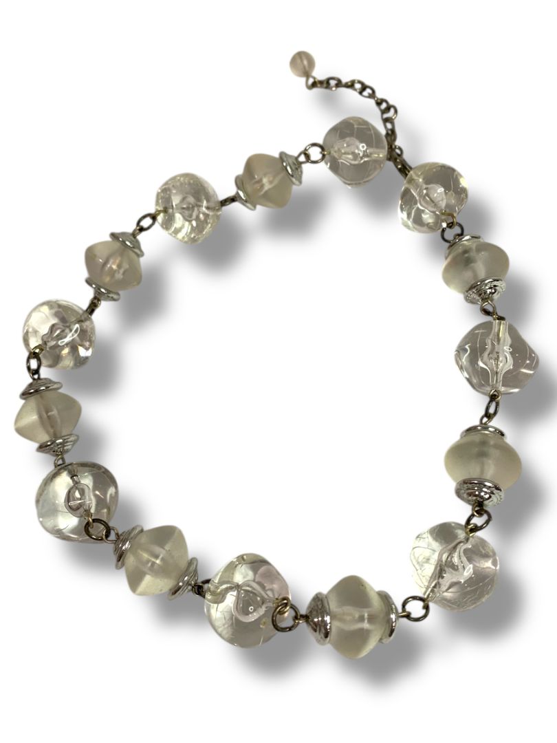 Clear Chunky Bead Necklace Silvertone 16-18"