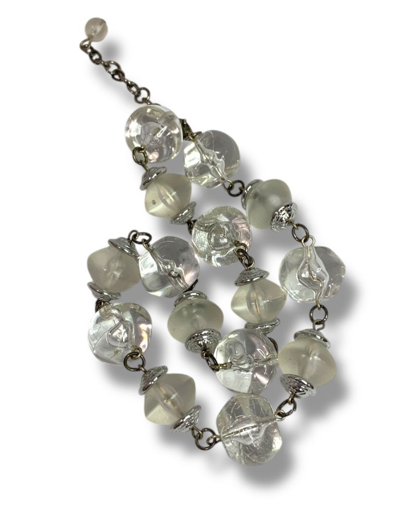 Clear Chunky Bead Necklace Silvertone 16-18"