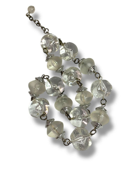 Clear Chunky Bead Necklace Silvertone 16-18"