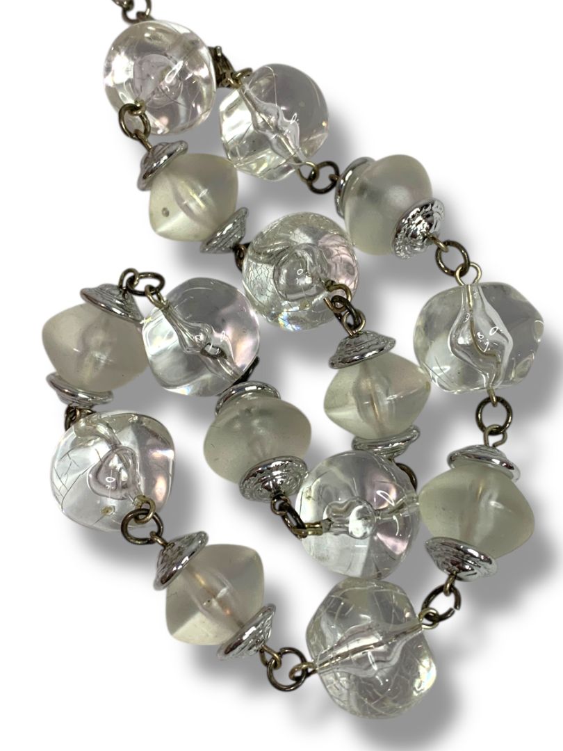 Clear Chunky Bead Necklace Silvertone 16-18"