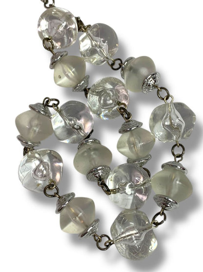 Clear Chunky Bead Necklace Silvertone 16-18"