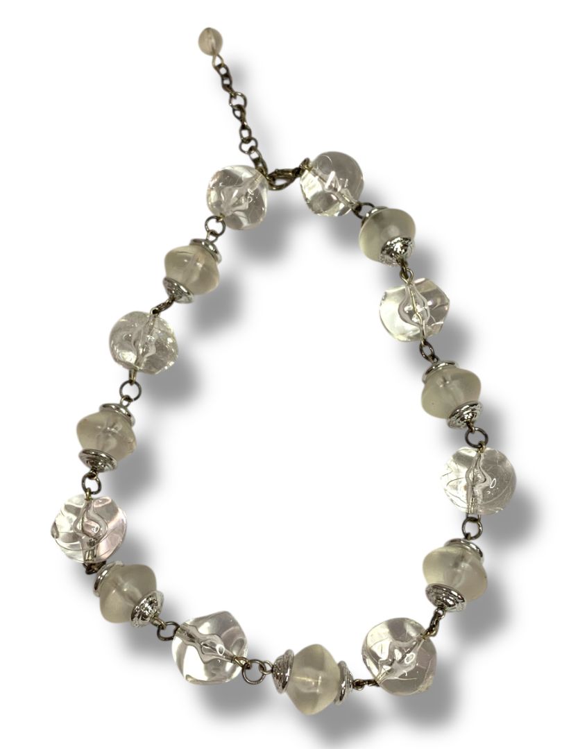 Clear Chunky Bead Necklace Silvertone 16-18"