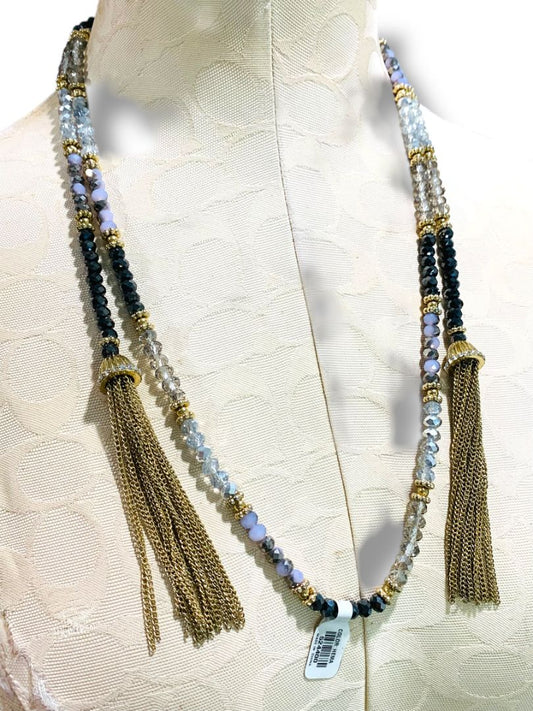 Lariat Rope Beaded New Necklace Goldtone Tassel 50" Purple