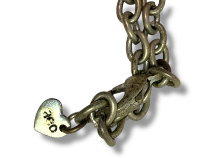 American Eagle Distressed Silvertone Beaded Necklace Heart Charms 30"