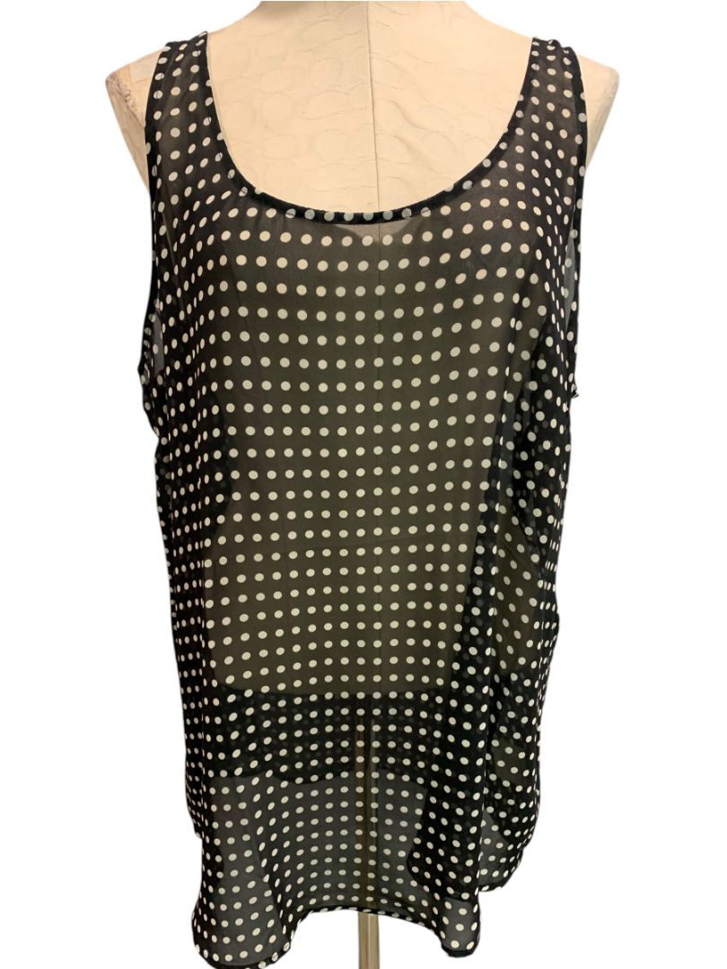 XXL Tall Old Navy Womens New Sheer Black Polka Dot Sleeveless Shirt