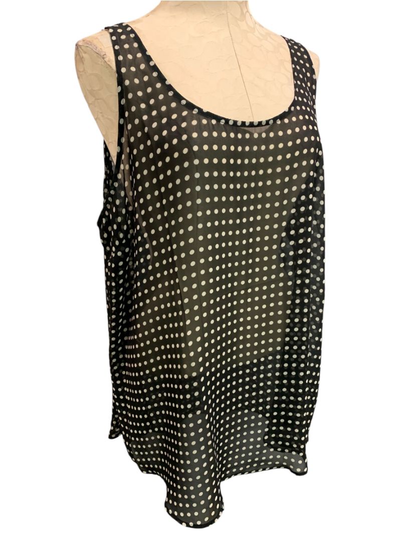 XXL Tall Old Navy Womens New Sheer Black Polka Dot Sleeveless Shirt