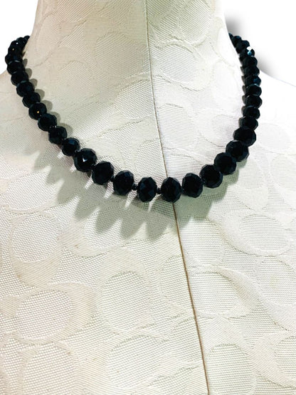 Claires Graduated Faceted Black Acrylic Bead Necklace 18-20"