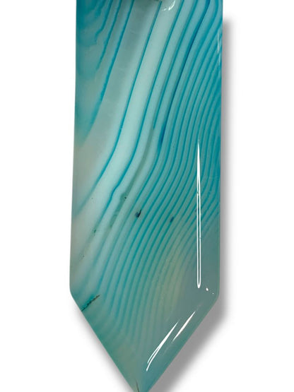 Aqua Striped Glass Pendant Floral Design 3" Silvertone