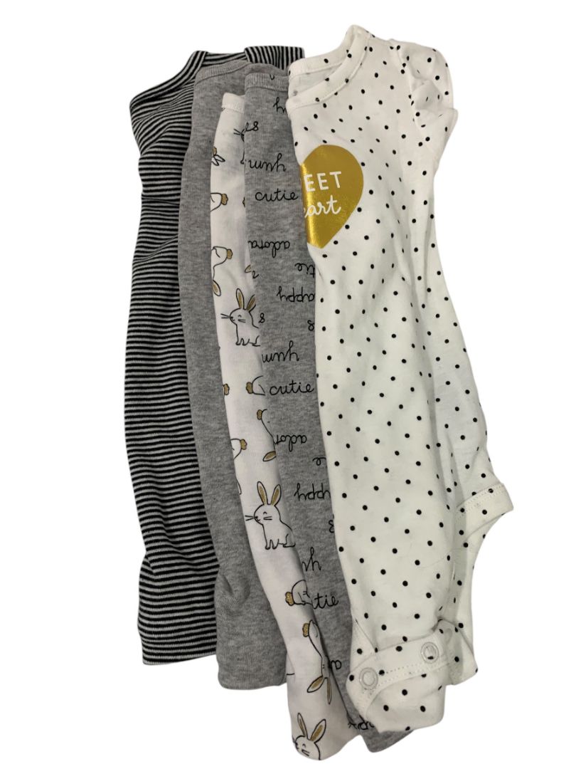 Size 6 Months Baby Girl Carters New Pack of 5 One Piece Short Sleeve Bunny Gray
