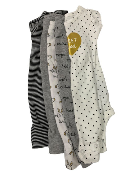 Size 6 Months Baby Girl Carters New Pack of 5 One Piece Short Sleeve Bunny Gray