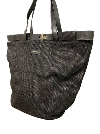 Furla Woven Black Turnlock Bucket Bag Tote Handbag