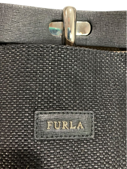 Furla Woven Black Turnlock Bucket Bag Tote Handbag