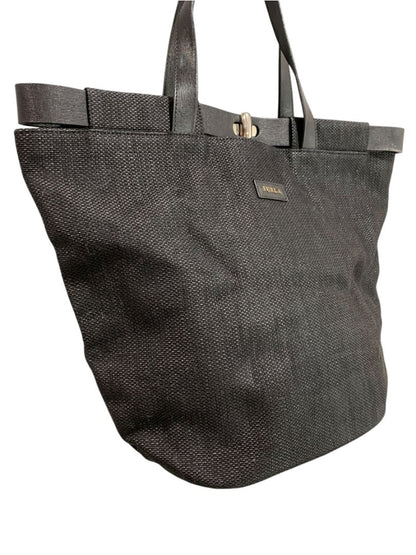 Furla Woven Black Turnlock Bucket Bag Tote Handbag