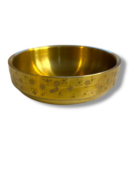 Goddess Provisions Golden Altar Bowl Smudging Incense Etched 3.5"