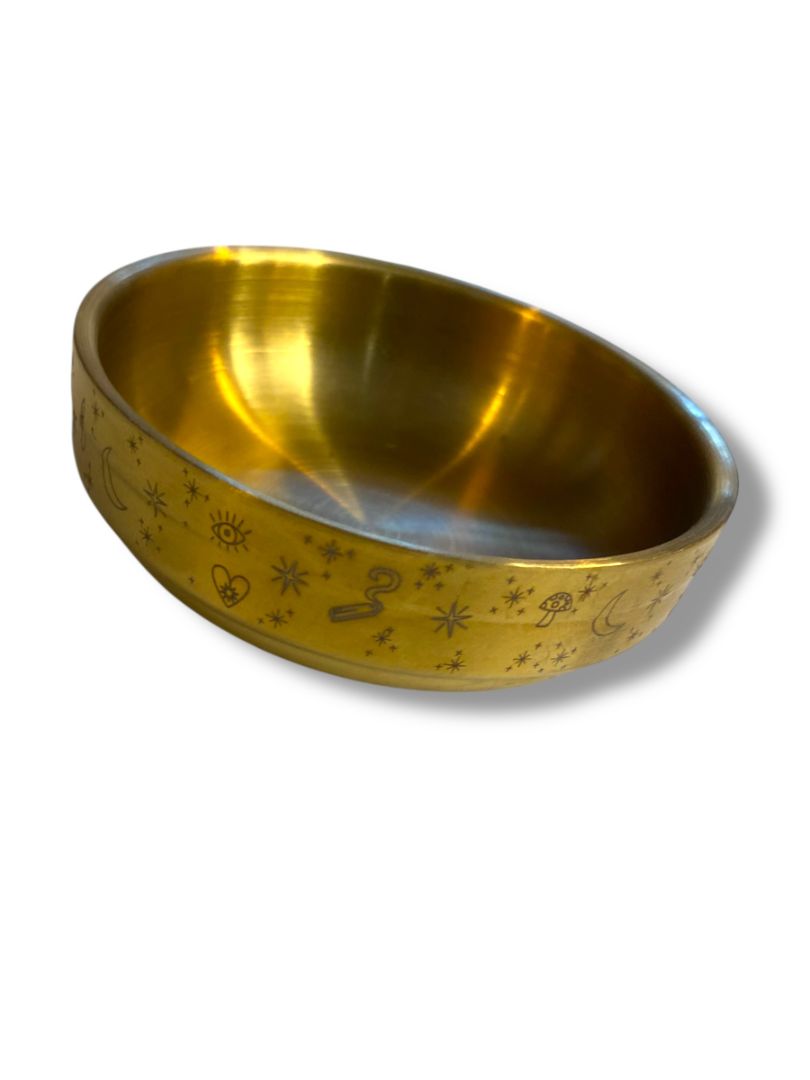 Goddess Provisions Golden Altar Bowl Smudging Incense Etched 3.5"