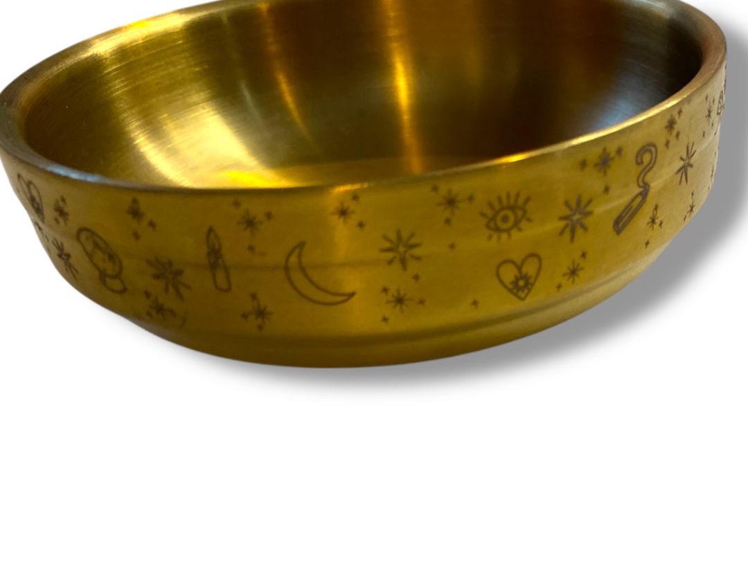 Goddess Provisions Golden Altar Bowl Smudging Incense Etched 3.5"