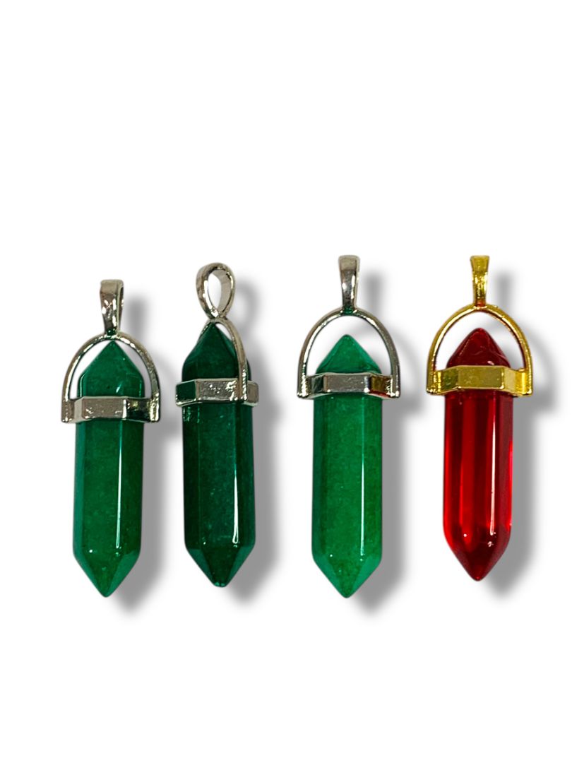 Lot of 4 Hexagonal Pendant Glass Stone 1.5" Drop Red Green