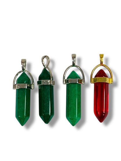 Lot of 4 Hexagonal Pendant Glass Stone 1.5" Drop Red Green